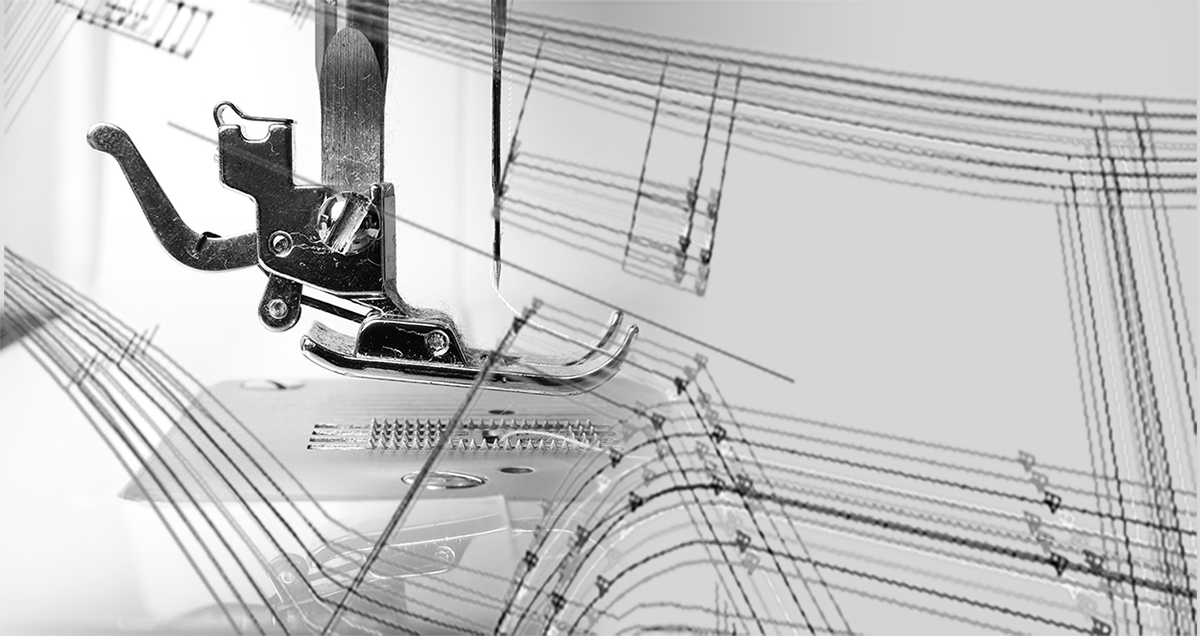 Sinnbild für Verarbeitung/Konfektion und Konstruktion (CAD)